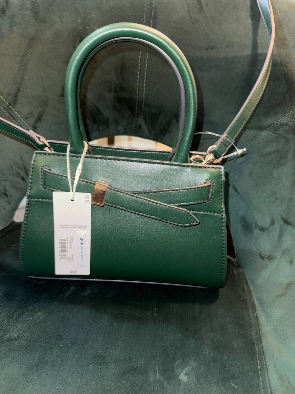 Liz Claiborne Dark Green Structured Satchel with Gold Accent